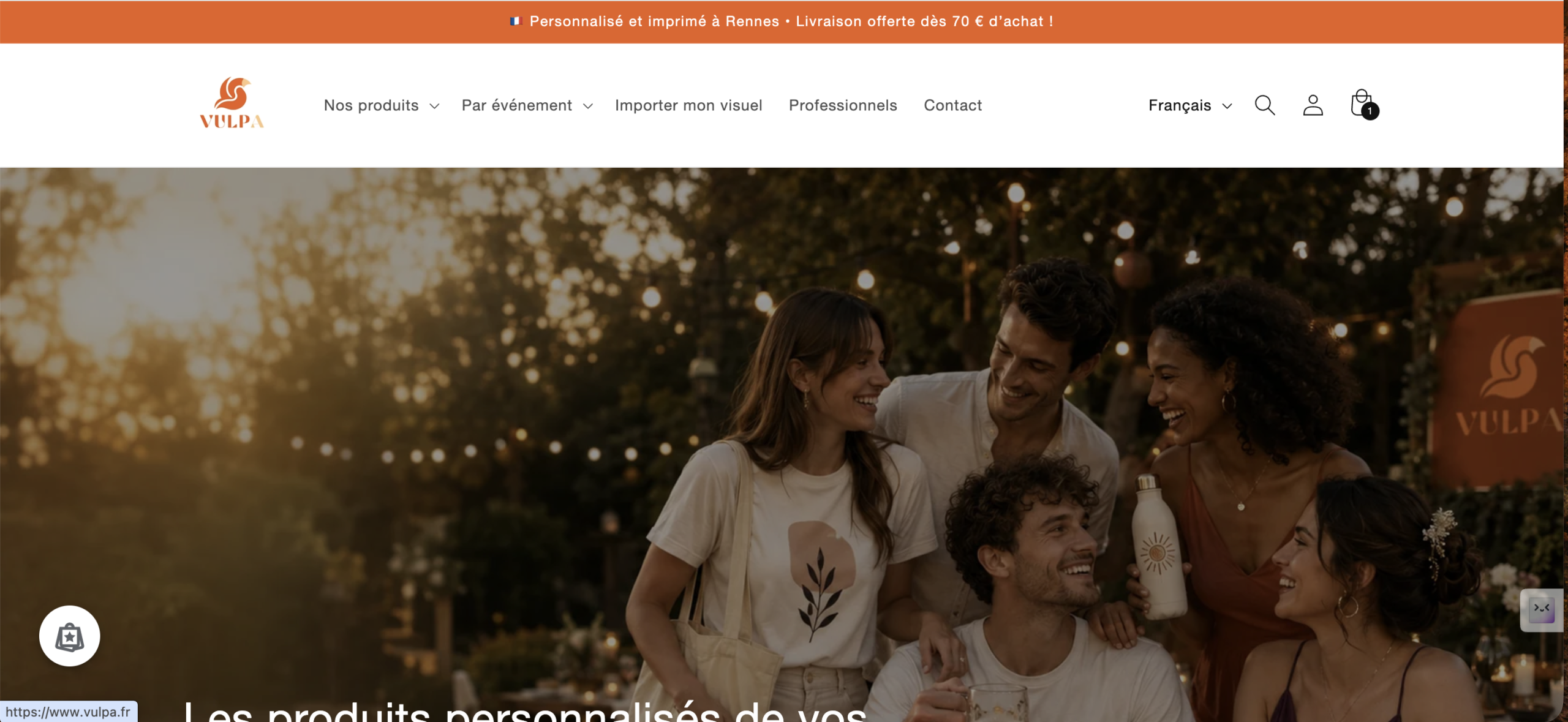 Site de Vulpa, produits personnalisés imprimés à Rennes